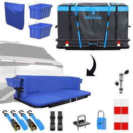 Mockins - 48 in. x 18 in. x 6 in. 2-in-1 Hitch Mount Cargo Carrier & Hitch Bench w/ 15 CuFt Cargo Bag, Cushion Set & Accessories