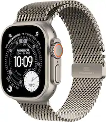 Apple Watch Ultra 3 (GPS+Cellular) 49mm Titanium Case with Titanium Milanese Loop - Large - Natural (Verizon) - (2025) - Front_Zoom