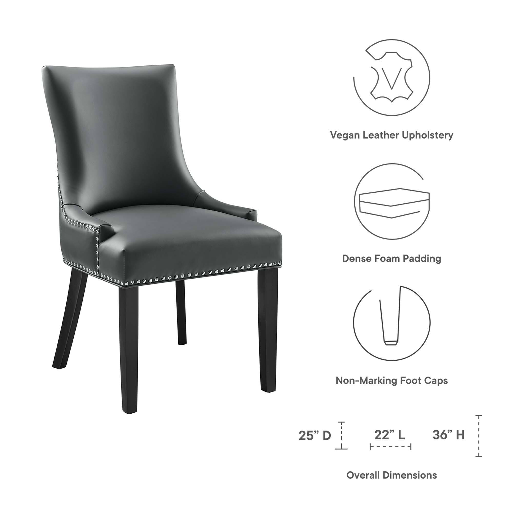 Vegan Leather Upholstery  
Dense Foam Padding  
Non-Marking Foot Caps  

25" D x 22" L x 36" H  
Overall Dimensions
