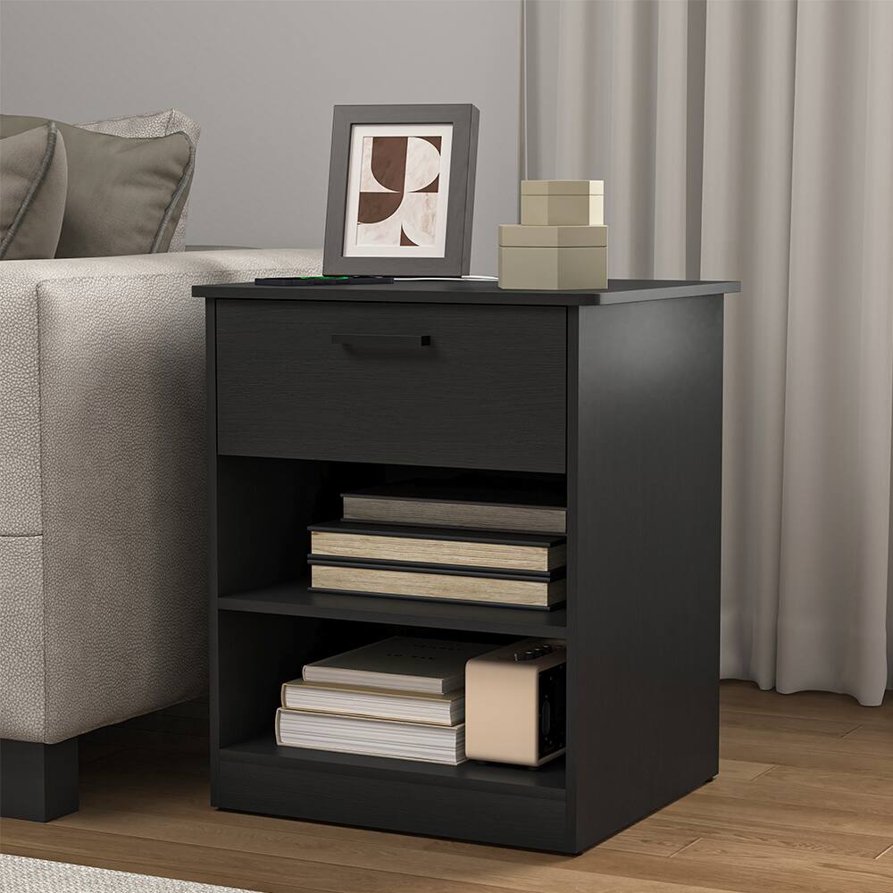 Alt View 7. Spaco - Nightstand with Charging Station,2 USB,Type C,Drawer,Adjustable Shelf - Black.