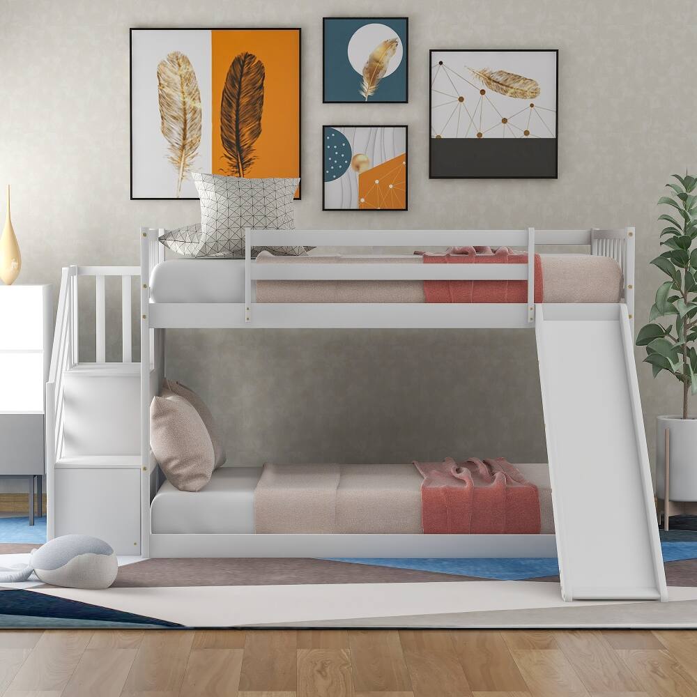 Angle. Loheer - Loheer Twin Over Twin Bunk Bed with Slide Stairway White - White.