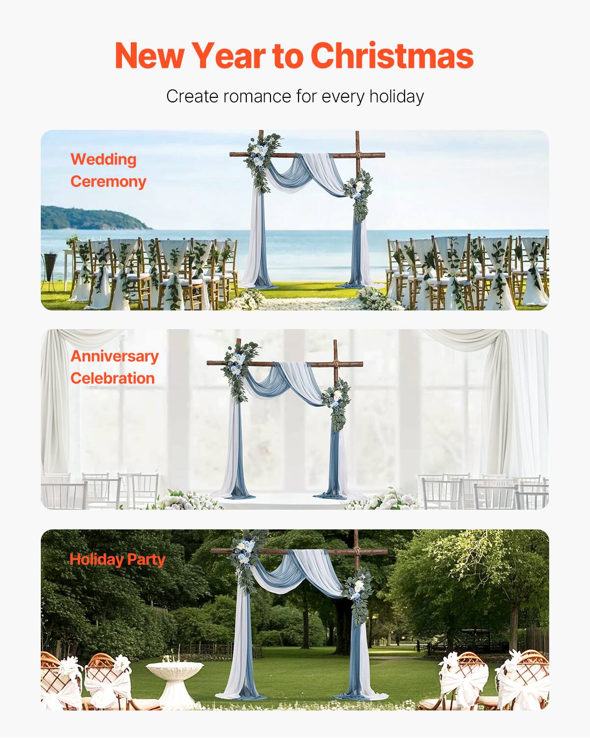 New Year to Christmas  
Create romance for every holiday  

Wedding Ceremony  

Anniversary Celebration  

Holiday Party