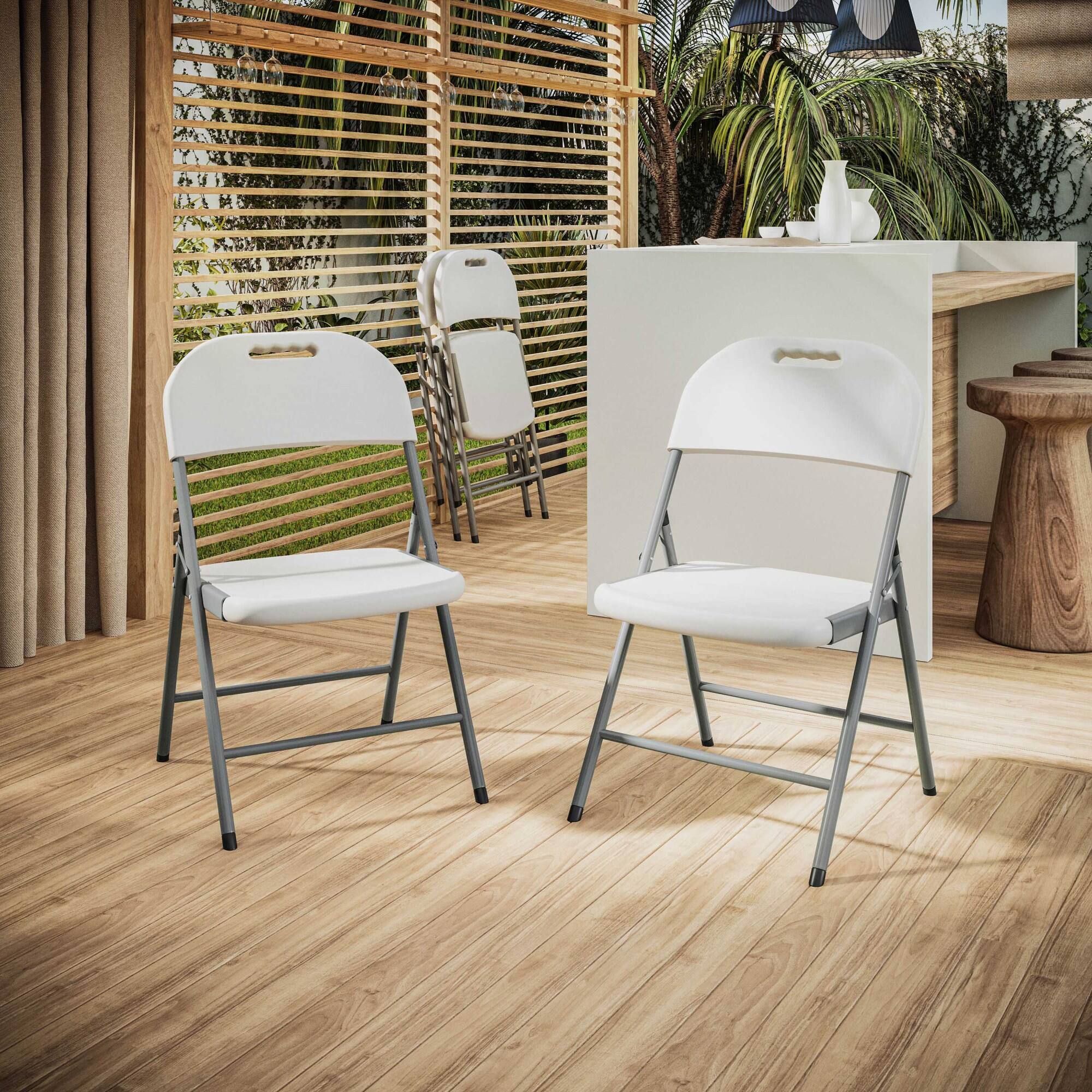 Front. GOODSILO - Granite White Folding Chair - Ergonomic Design for Indoor and Outdoor Events, Set of 4 - White.