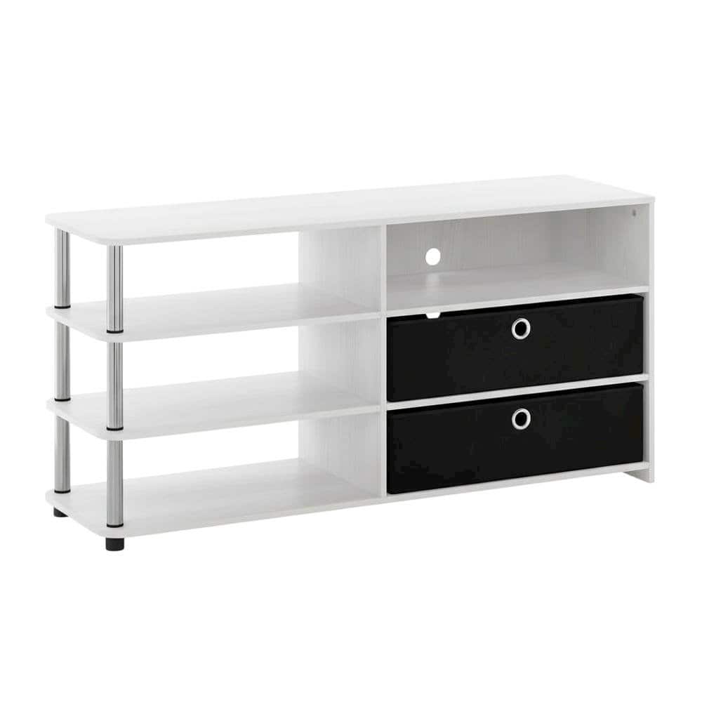 FurniFact - Wooden TV stand for up to 55 inches with storage bins, Oak finish - White price history on PriceWatchPro