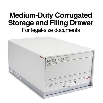 Medium-Duty Corrugated Storage and Filing Drawer  
For legal-size documents  

MEDIUM DUTY  
CONTENTS: Staples ST59226