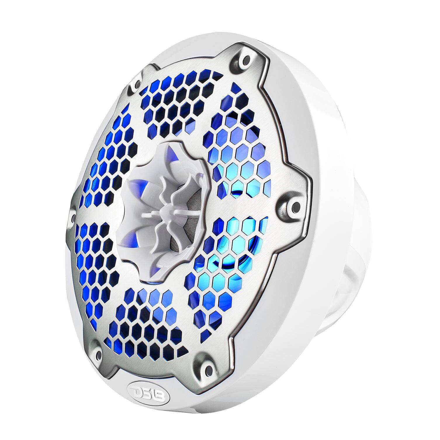Left. DS18 Audio - NXL 6.5" 2-way Coaxial Speaker with RGB LED Lights, Built-in Driver and Grille (Pair), 100W RMS 4-Ohm - White.