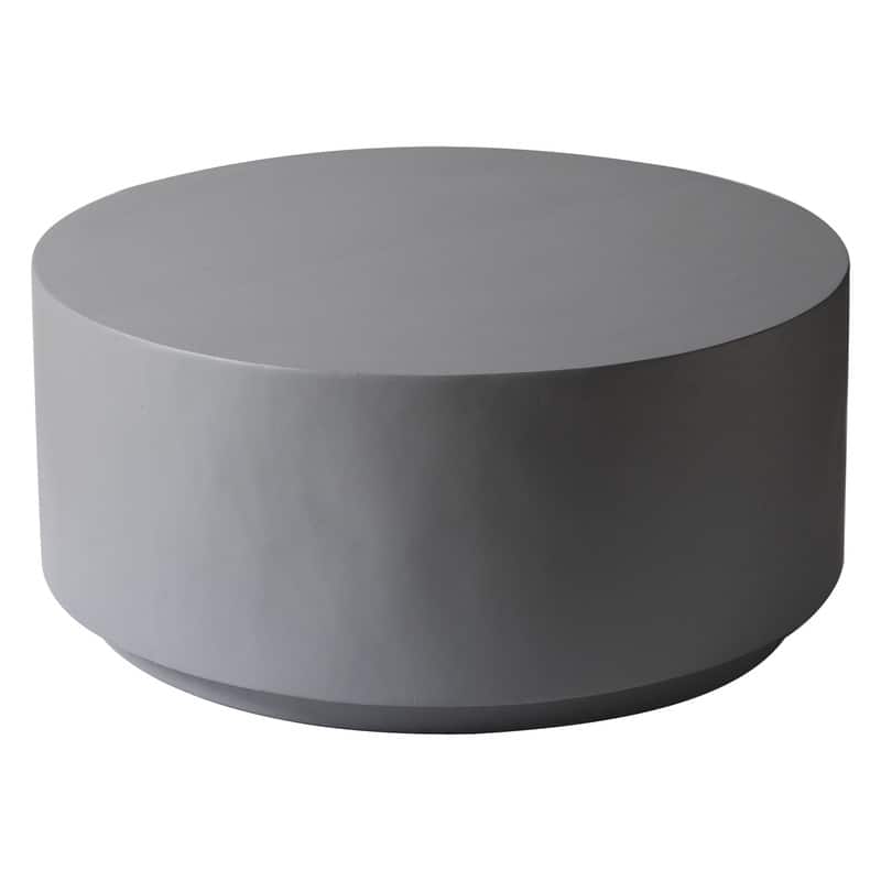 LeisureMod - Terra Modern Round Fiberstone Coffee Side Table Accent Center Table for Indoor Outdoor - Gray