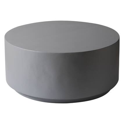 Front. LeisureMod - Terra Modern Round Fiberstone Coffee Side Table Accent Center Table for Indoor Outdoor - Grey.