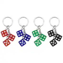 Unique Bargains - 4pcs Lucky Dice Keychain Charm, Resin 3D Cube Mini Dice Keyrings with 3 Pendants for Bag, Wallet, Purse, Car, Phone - Black/Dark Green/Red/Dark Blue