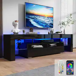 Espafurni - 63in High - Gloss TV Stand for 65/70" TVs - Living Room LED, APP RGB, Storage Drawer - Black