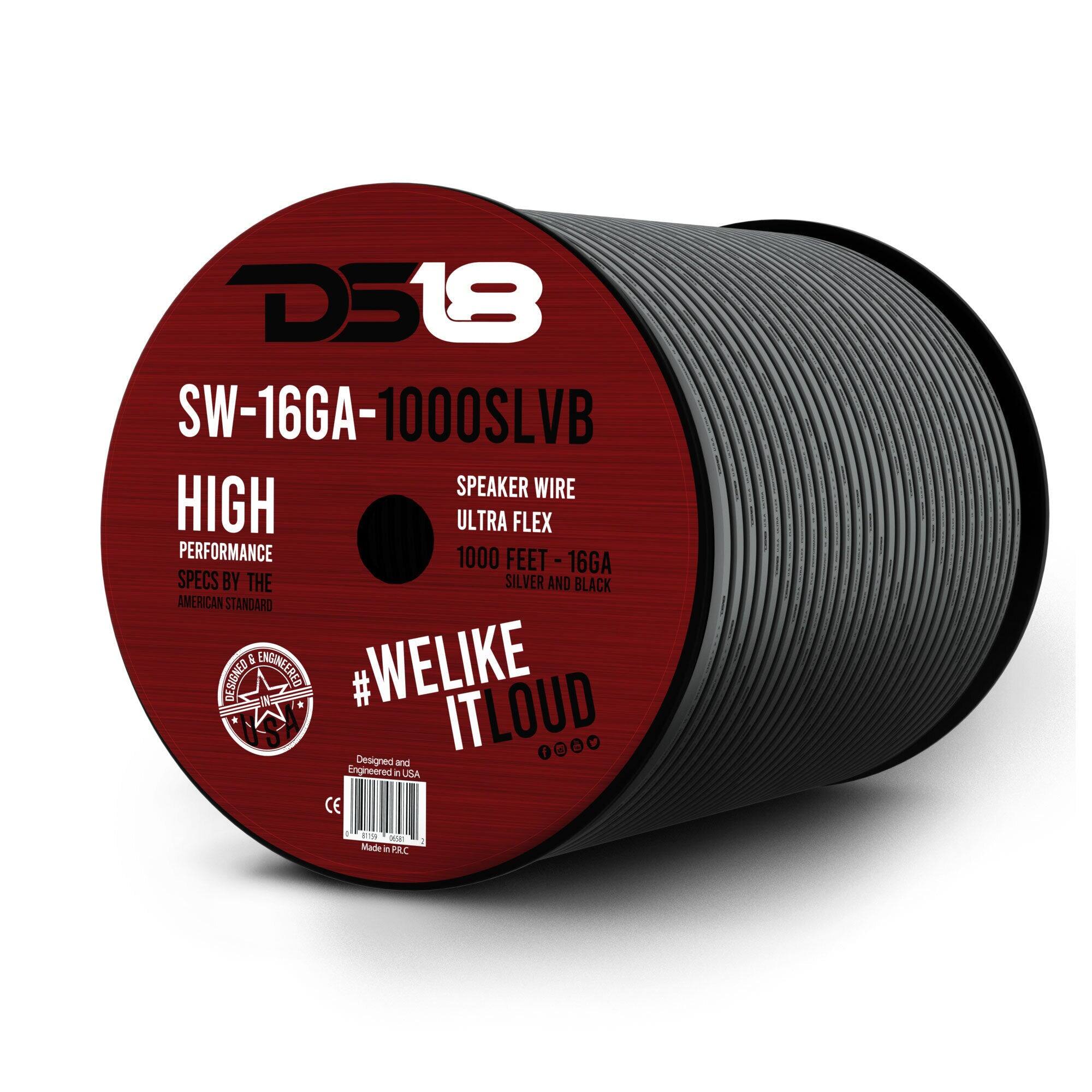 D518 SW-16GA-1000SLVB SPEAKER WIRE HIGH ULTRA FLEX PERFORMANCE 1000 FEET 16GA SPECS BY THE SILVER AND BLACK AMERICAN STANDARD & #WELIKE ITLOUD DESIGNED AND ENGINEERED IN USA CE MADE IN PRC