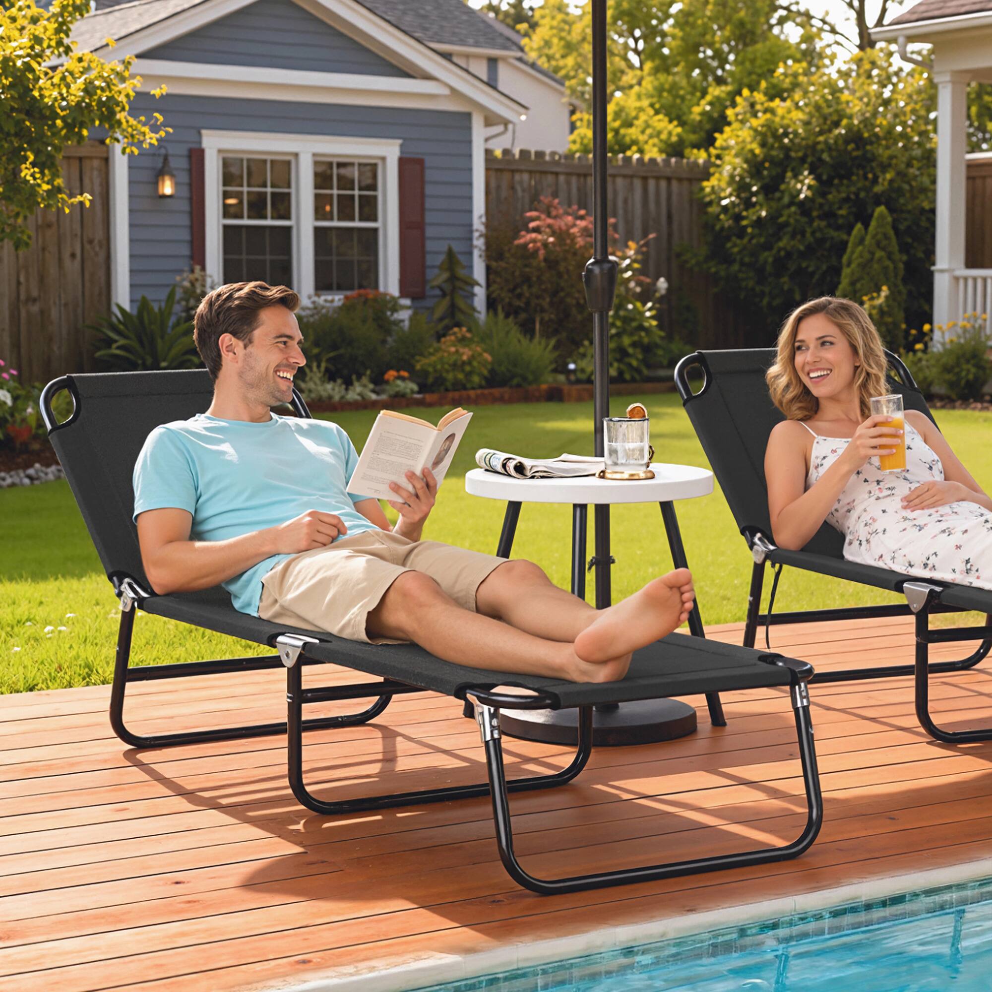 Alt View 1. Outsunny - Reclining Lawn Chaise Lounge Folding Chair Adjustabel Backrest - Black.
