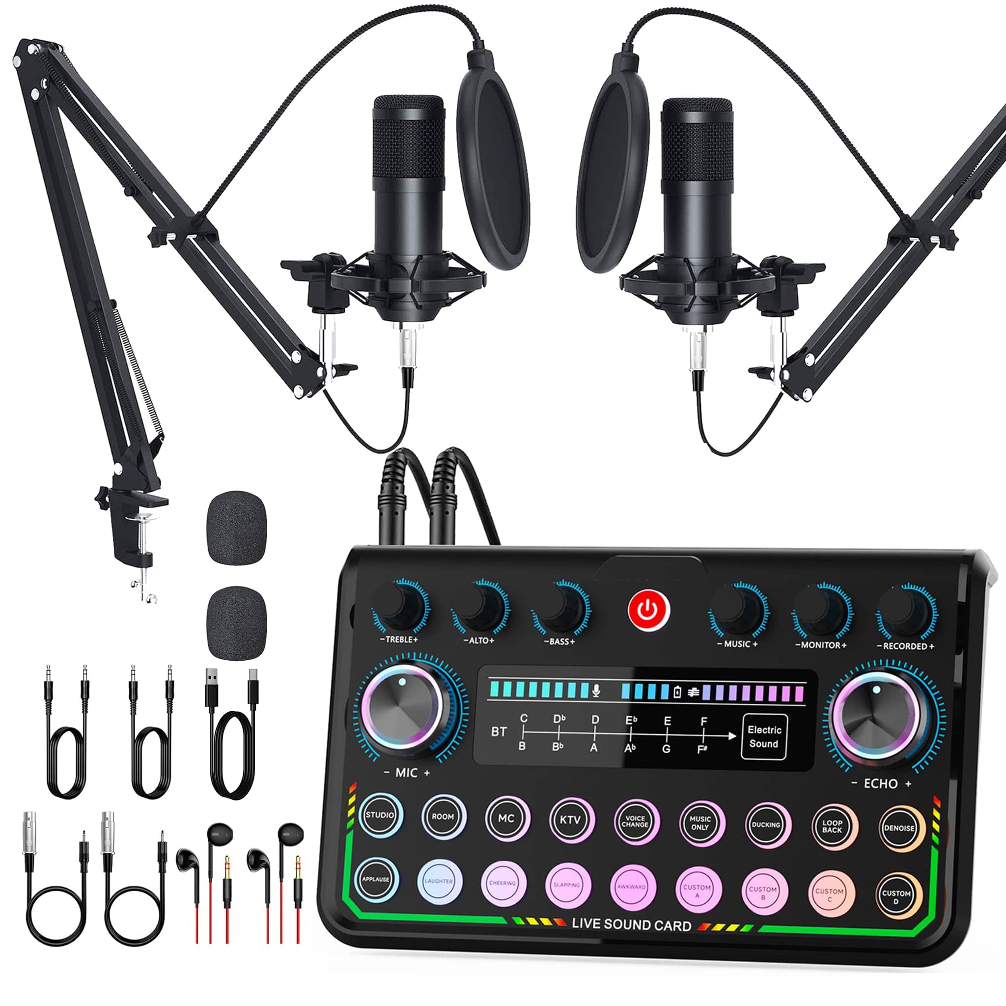 METALTON - Podcast Equipment Bundle For 2 With Soundboard 2 Microphones Plug and play Setup Laptop Pc Streaming - Default