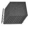 Front. VEVOR - Puzzle Exercise Mat, 12 PCS Fitness Equipment Mats, 24 x 24 x 0.79 in, High-Density EVA Foam Mats Set - Black with Gray Dots.