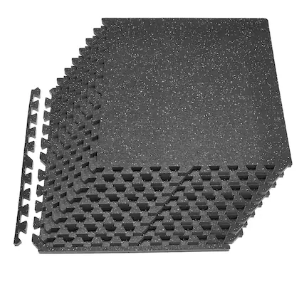 Front. VEVOR - Puzzle Exercise Mat, 12 PCS Fitness Equipment Mats, 24 x 24 x 0.79 in, High-Density EVA Foam Mats Set - Black with Gray Dots.