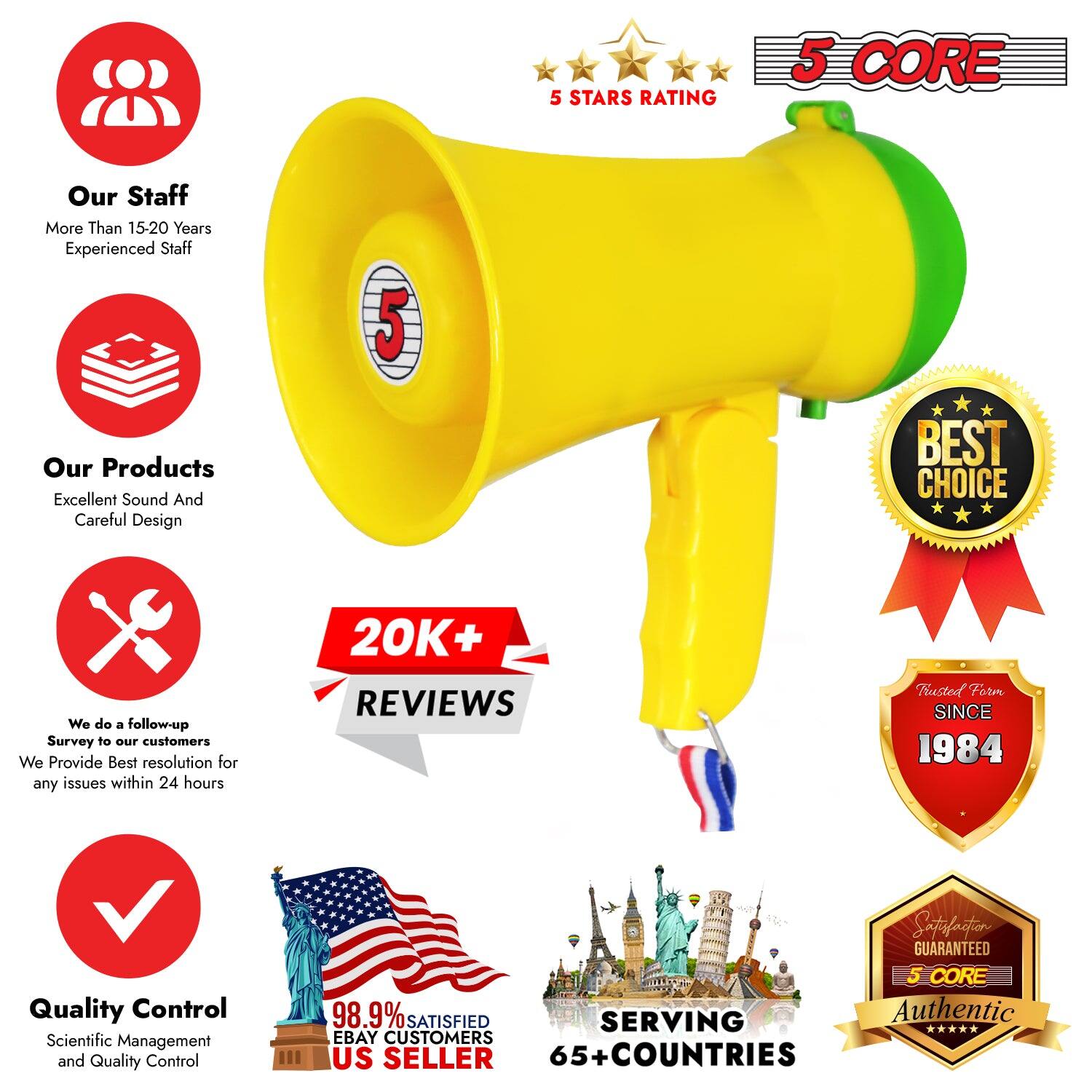 5 CORE  
5 STARS RATING  

Our Staff  
More Than 15-20 Years Experienced Staff  

Our Products  
Excellent Sound And Careful Design  

We do a follow-up Survey to our customers  
We Provide Best resolution for any issues within 24 hours  

20K+ REVIEWS  

Quality Control  
Scientific Management and Quality Control  

98.9% SATISFIED  
EBAY CUSTOMERS  
US SELLER  

BEST CHOICE  

Trusted Form  
SINCE 1984  

Satisfaction Guaranteed  
5 CORE  
Authentic  

SERVING  
65+ COUNTRIES
