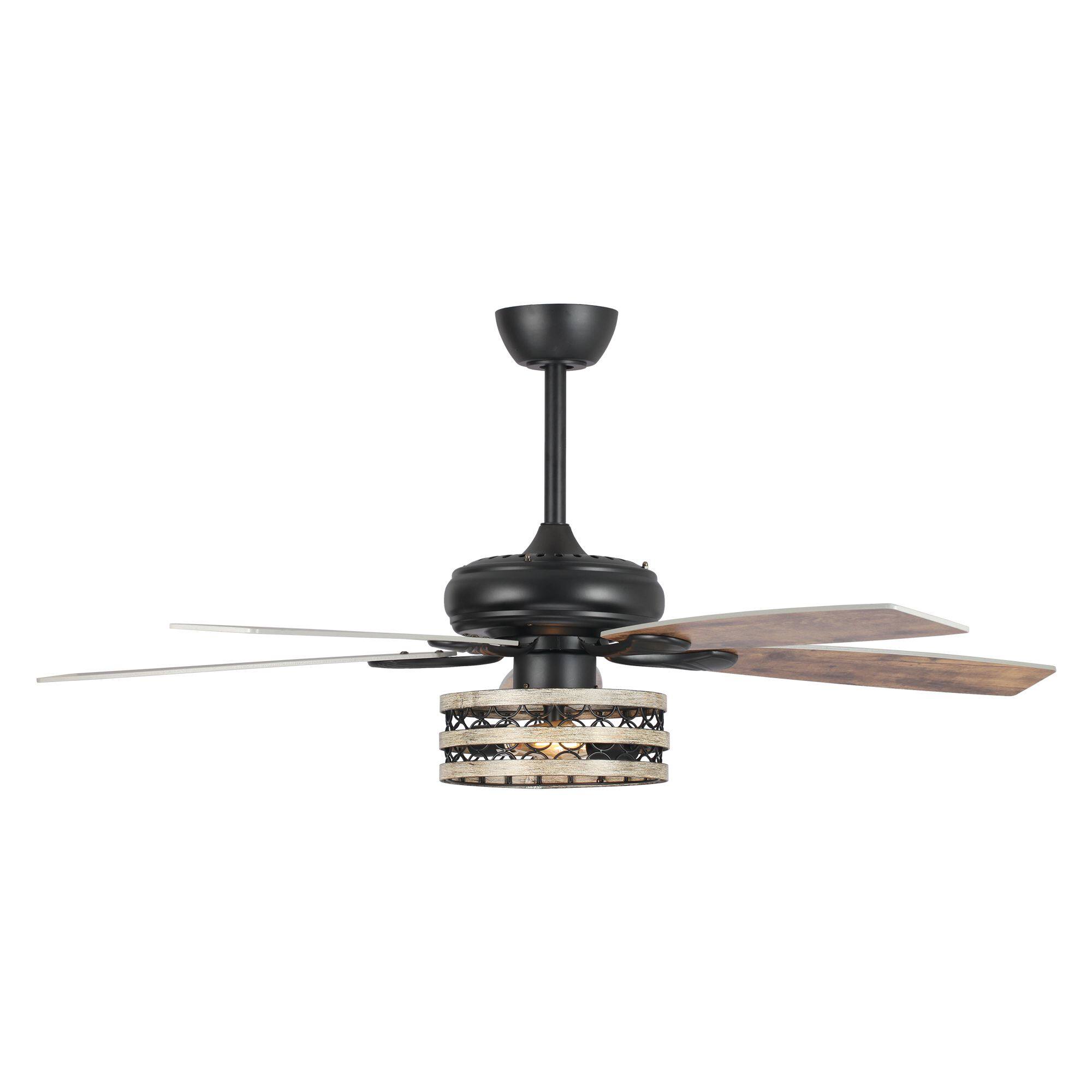Alt View 8. Parrot Uncle - 52" Farmhouse Driftwood 5-Blade Black Caged Chandelier Ceiling Fan with Remote - Black.