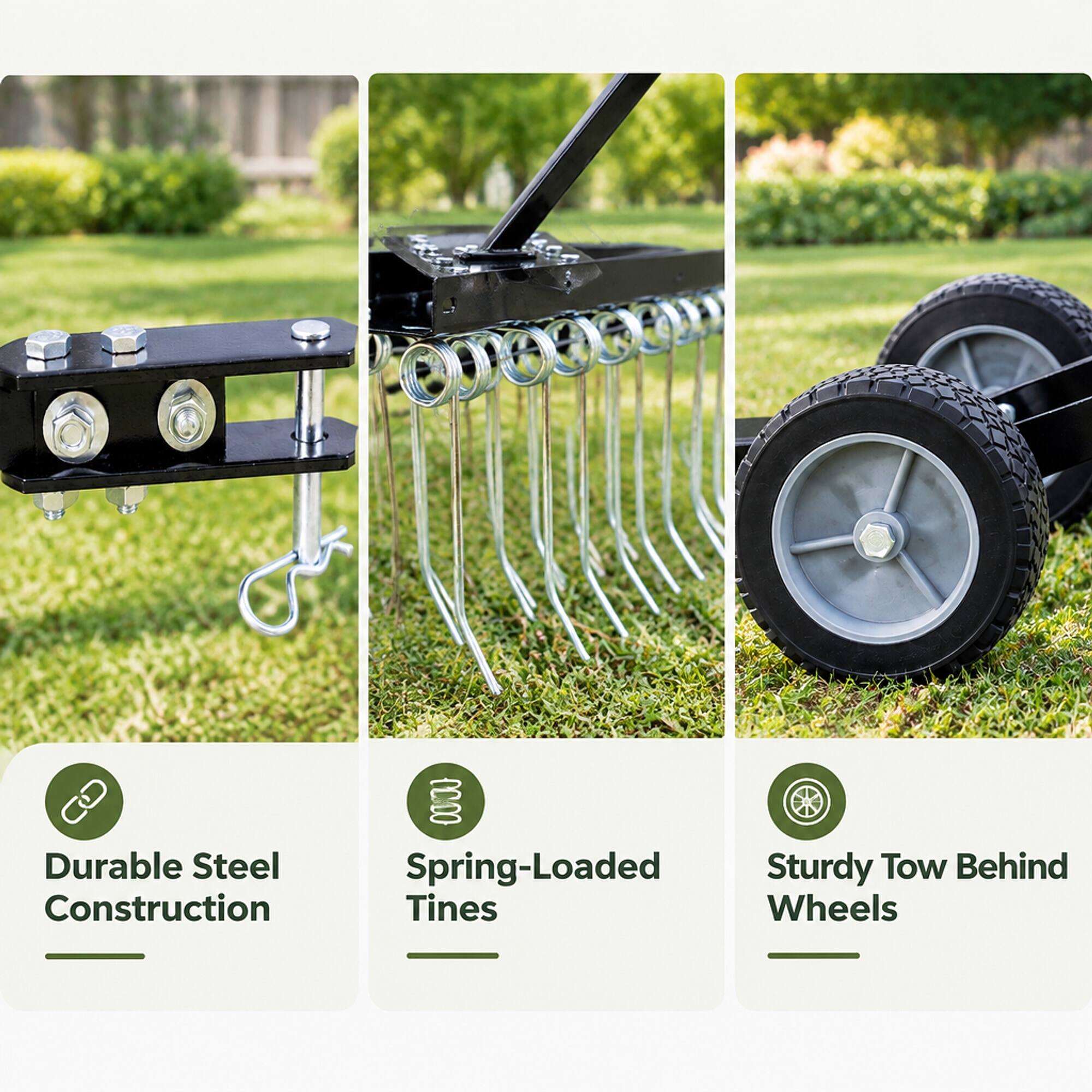 DODO Durable Steel Spring-Loaded Sturdy Tow Behind Construction Tines Wheels