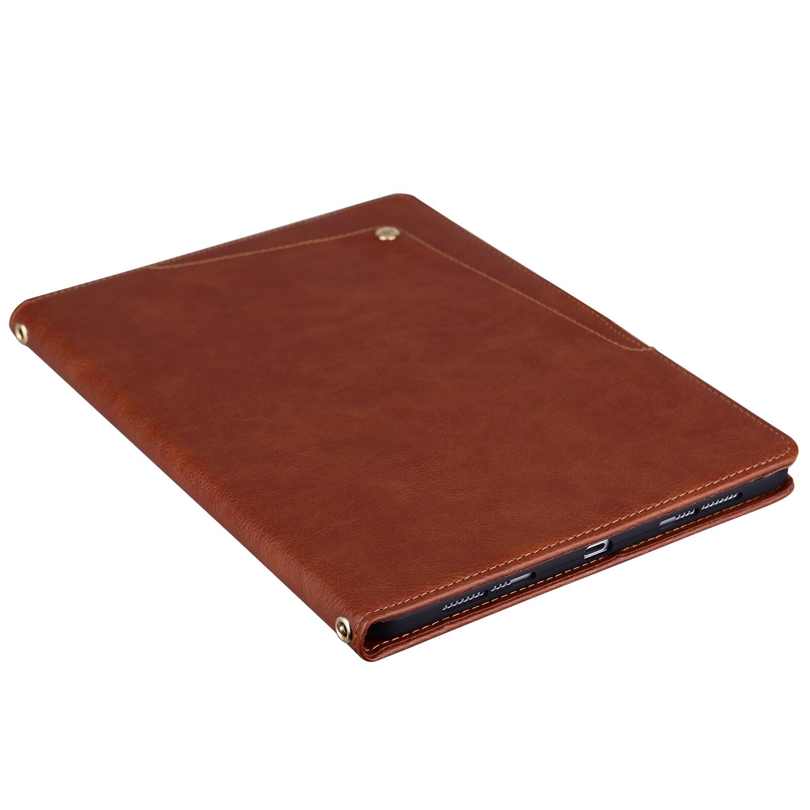 Alt View 4. Dteck - Case For Apple iPad mini (A17 Pro) 2024/iPad mini 6th Business Premiun Leather Folio Adjustable Stand Card Slots Cover - Brown.