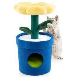 Gymax - Cute Cat Tree for Indoor Cats Kitten Tower w/Flower Padded Perch Planter Condo Yellow & Blue & White