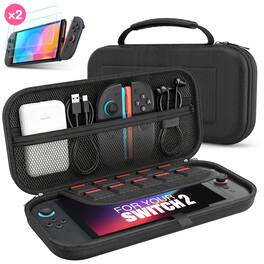 Equipd - for Nintendo Switch 2 2025 7.9" Hard Travel Carrying Case Shell Carry Pouch w/ 2x Pack Tempered Glass Screen Protector - Black