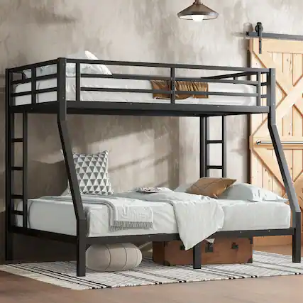 Front. GOODSILO - Space-Saving Twin Over Full Bunk Bed for Teens and Adults with Noise Reduction and Sturdy Metal Frame - Black.