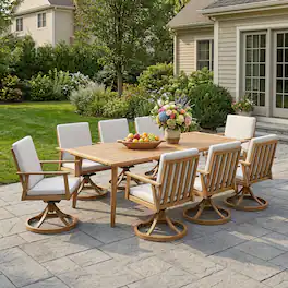 Mondawe - 9-Piece Outdoor Aluminum Patio Dining Set with Dining Table and 8 Swivel Chairs - Brown