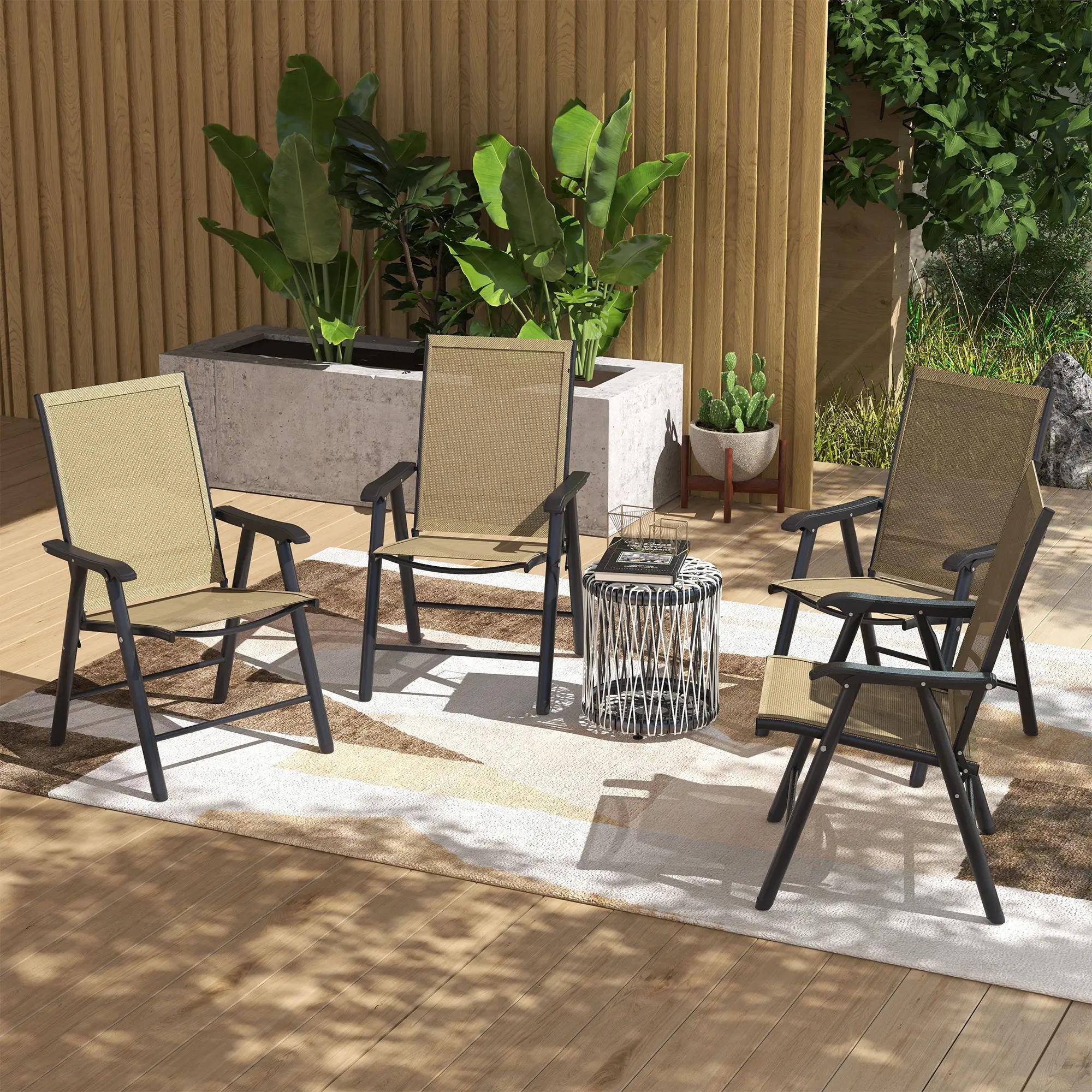 Left. Resenkos - Resenkos 4-Pack Folding Chairs, Arm-Relaxing Metal Patio Dining Seats, Outdoor Entertaining, Light Mixed Brown - Light Mixed Brown.