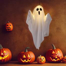 Oumilen - Lighted Hanging Ghost Halloween Decor – White Cloth Ghost with LED Lights & Bendable Arms