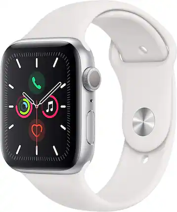 Front. Apple - Apple Watch Series 5 40mm GPS Silver Aluminum - Silver.