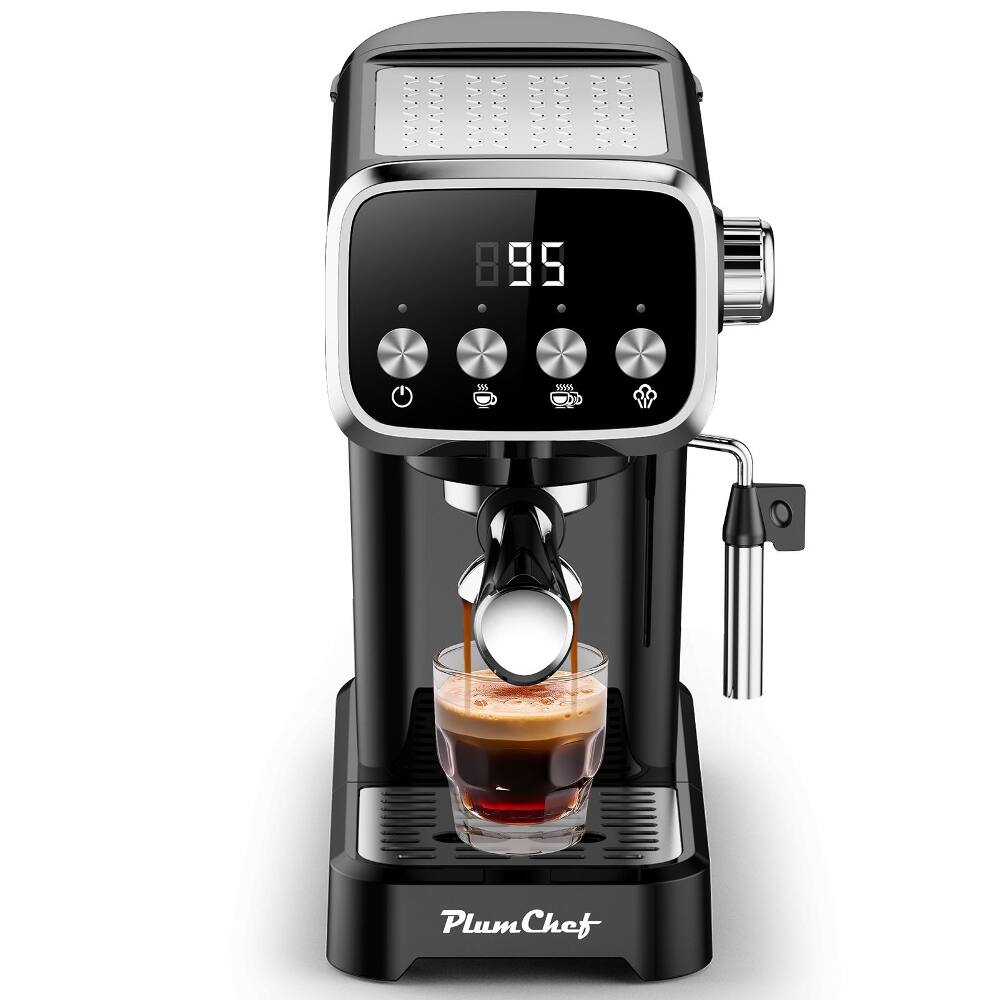 Alt View 4. Plum Chef - 20 Bar Espresso Machine with Milk Frother, Slim Compact Coffee Maker, 43 Oz Tank, Black - Black.