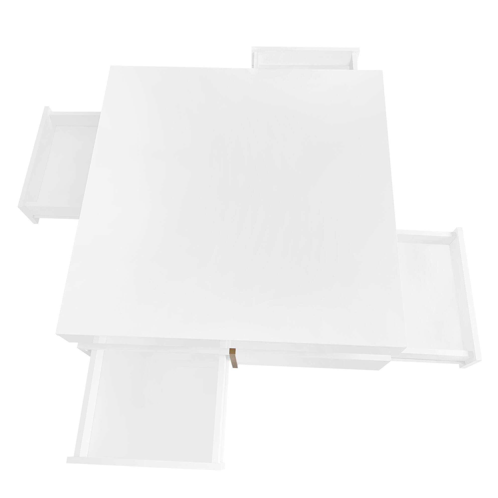 Alt View 6. Tiramisubest - Modern High Gloss Coffee Table with 4 Drawers,Multi-Storage Square Cocktail Tea Table with Wood Grain Legs,White - White.