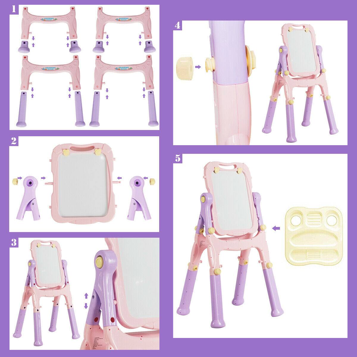 Alt View 18. Costway - Kids Easel for Two Adjustable Height Double Sided Art Easel Purple - Purple & Pink.
