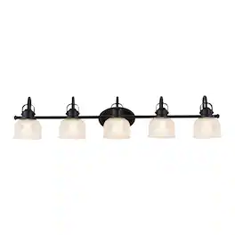 Jonathan Y - Virginia 42.75" 5-Light Metal Modern Bathroom Vanity Light with Clear Glass Shades and Dimmable LED Bulbs - Black