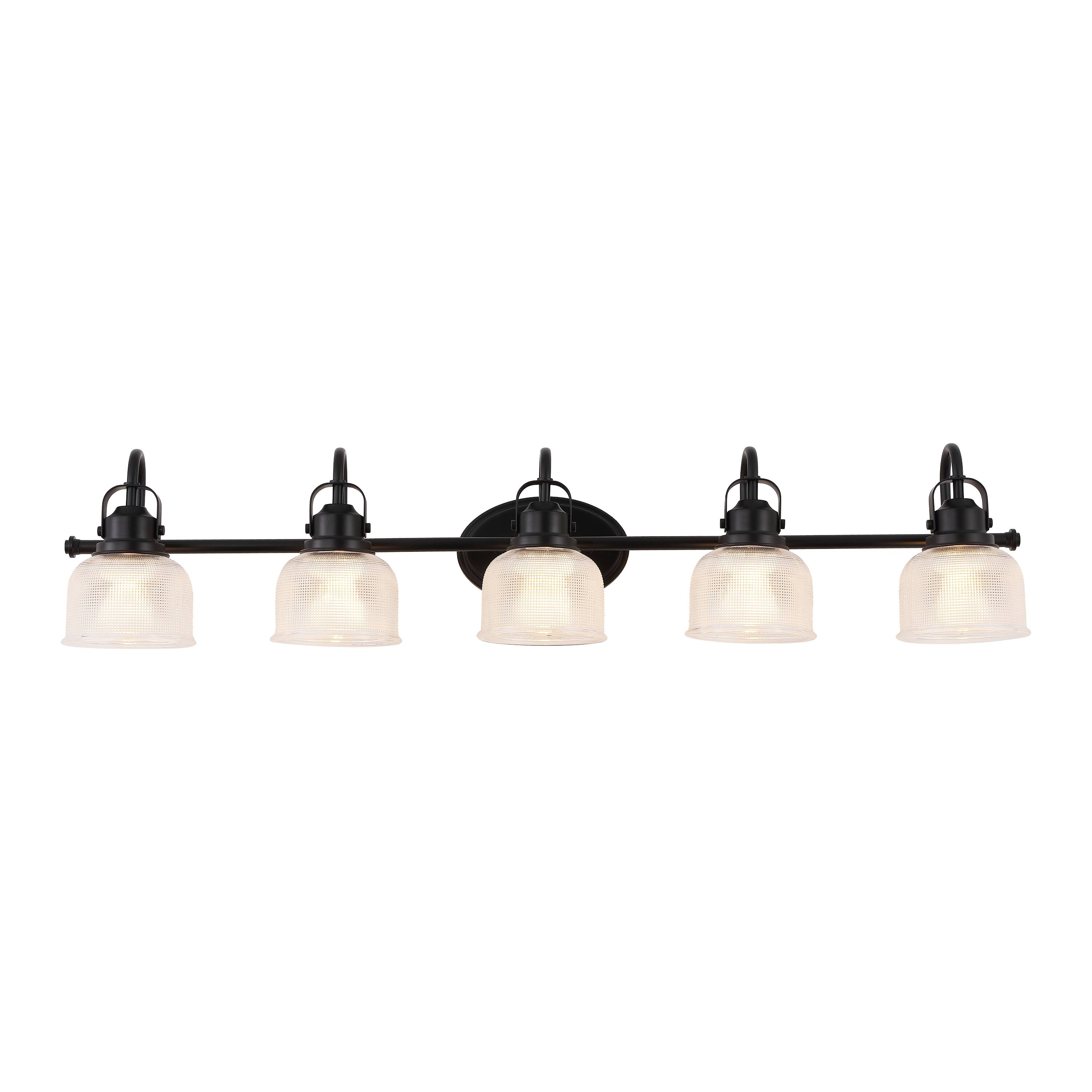 Jonathan Y - Virginia 42.75" 5-Light Metal Modern Bathroom Vanity Light with Clear Glass Shades and Dimmable LED Bulbs - Black