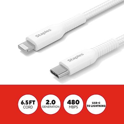 Staples 6.5FT 2.0 Generation 480 MBPS USB-C to Lightning Cord