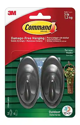 3M Command Brand
Damage-Free Hanging
Holds Strongly • Removes Cleanly
Para colgar sin dañar
Sujeta firmemente • No deja residuos al retirar
Terrace Hooks
Ganchos
Outdoor
Exteriores
3 lb
1,3 kg
2 4