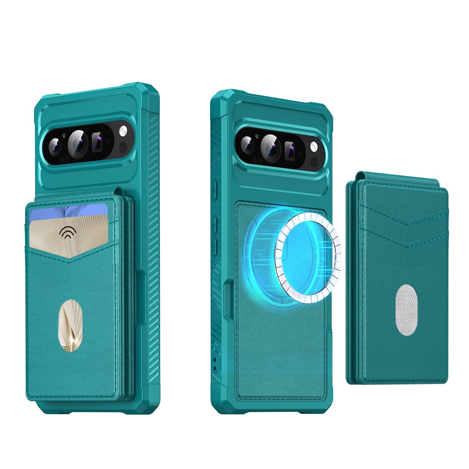 Angle. Dteck - For Google Pixel 10 /10 Pro 2-in-1 Magnetic Leather Flip Stand Wallet Case RFID Blocking Detachable Card Holder - Green.