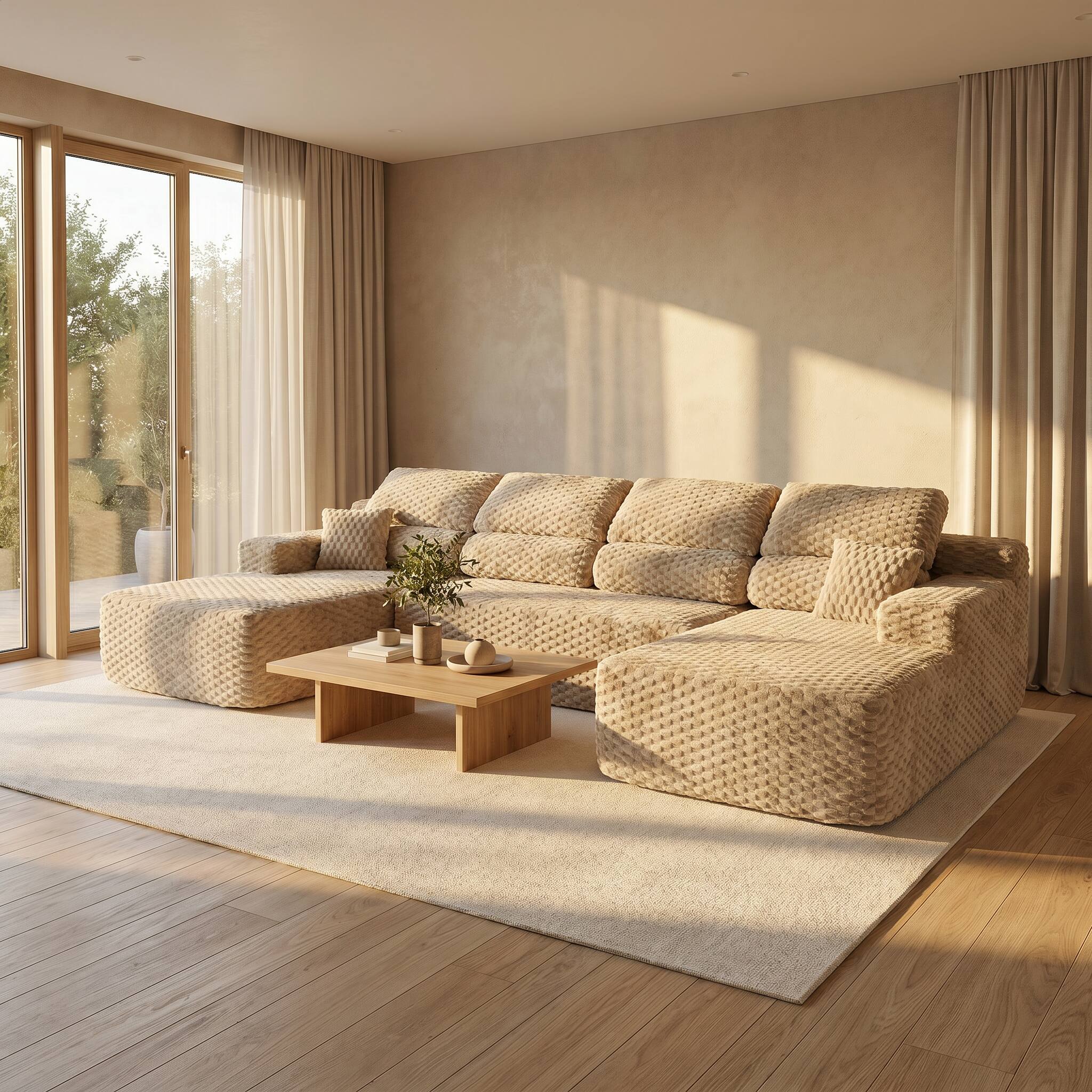 Alt View 4. Famapy - 135" Width Compressed Sectional Sofa No Assembly High-Density Foam, Pet-Friendly 3-Color Choice for Living Room - Beige.