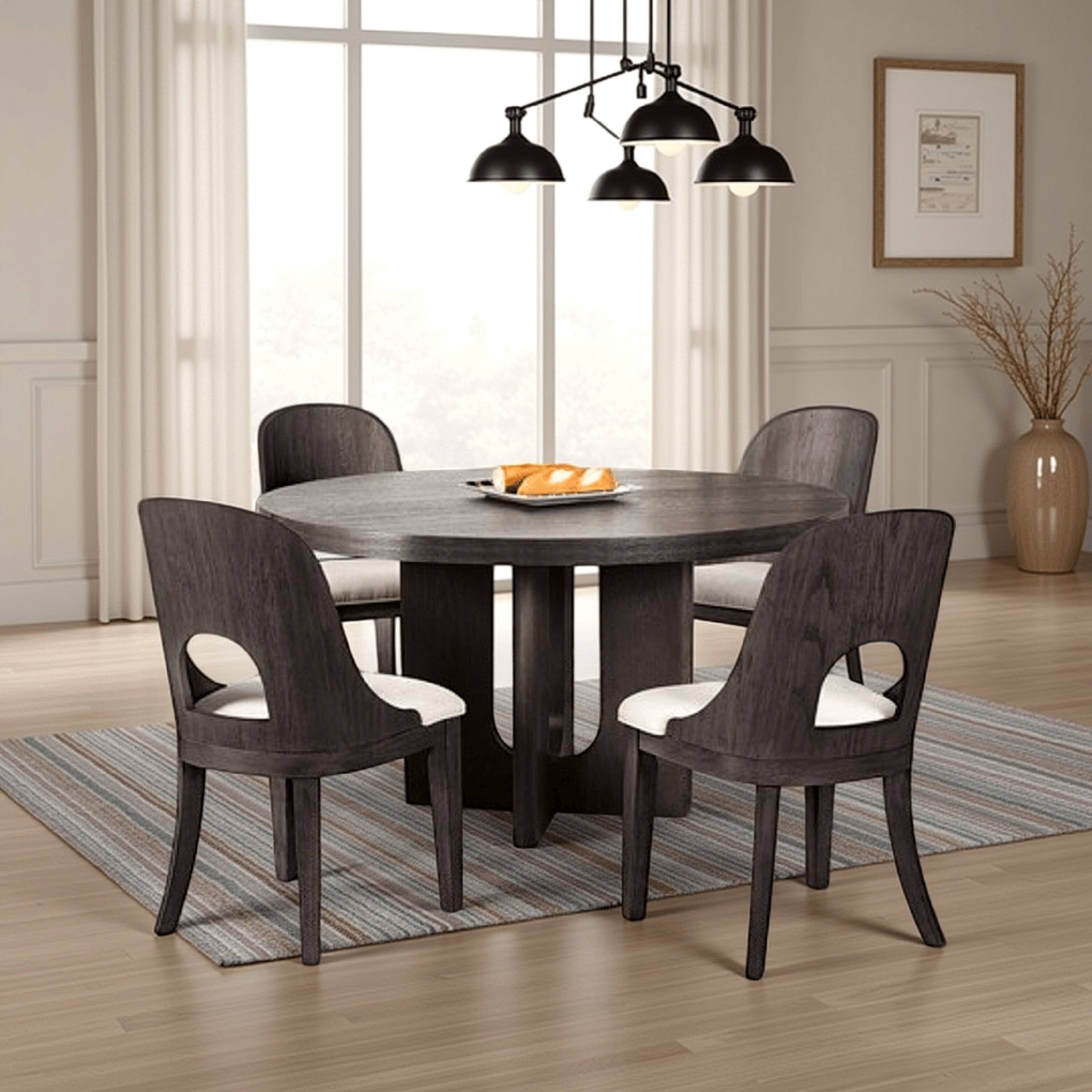 Alt View 5. Manhattan Lane - Zoko Round Dining Table, Pedestal Base, Ash Gray, Solid Wood 54 Inch - Ash Gray.