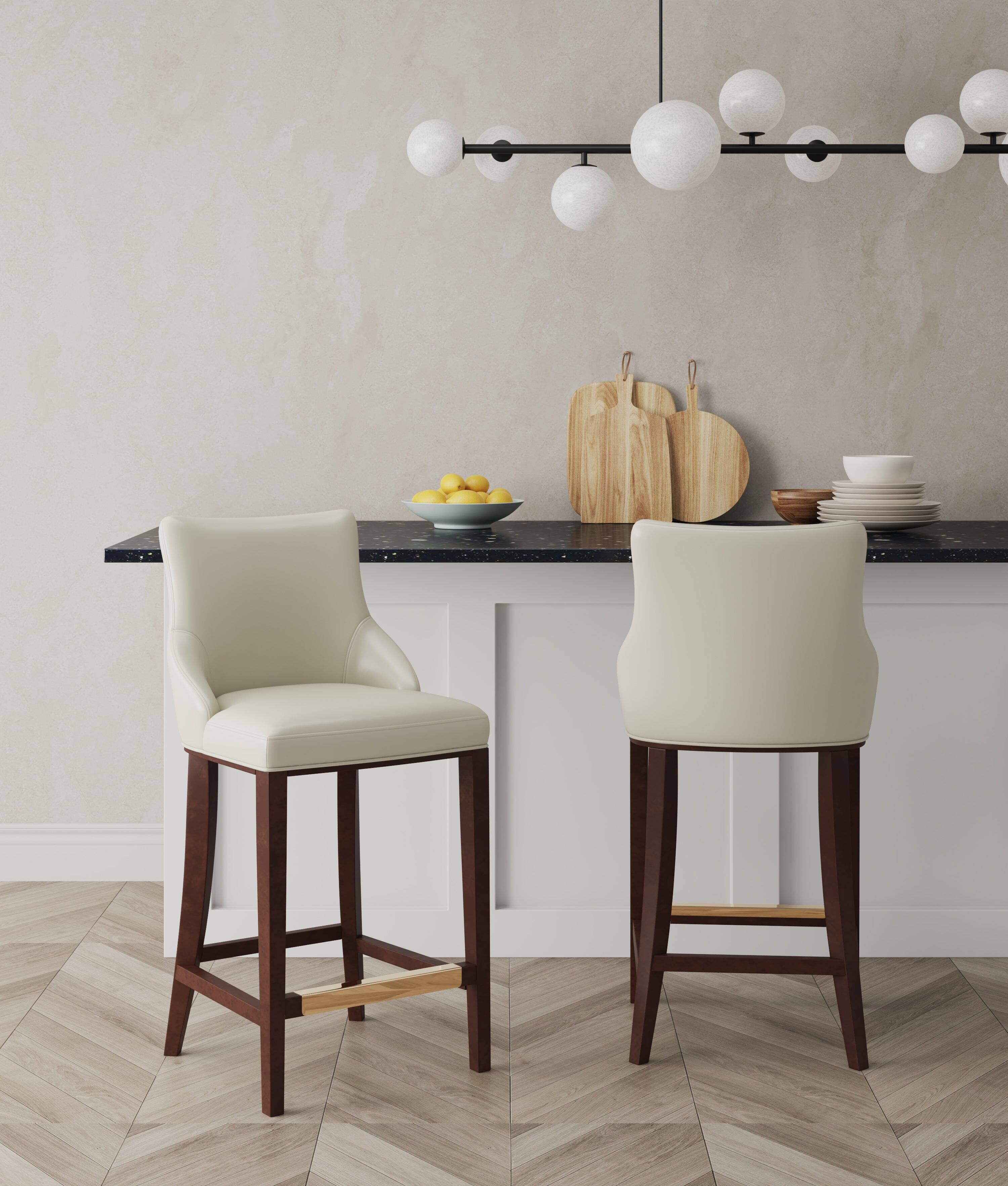 Angle. Manhattan Comfort - Shubert Modern Wood Upholstered Barstool - Set of 2 - Ivory.