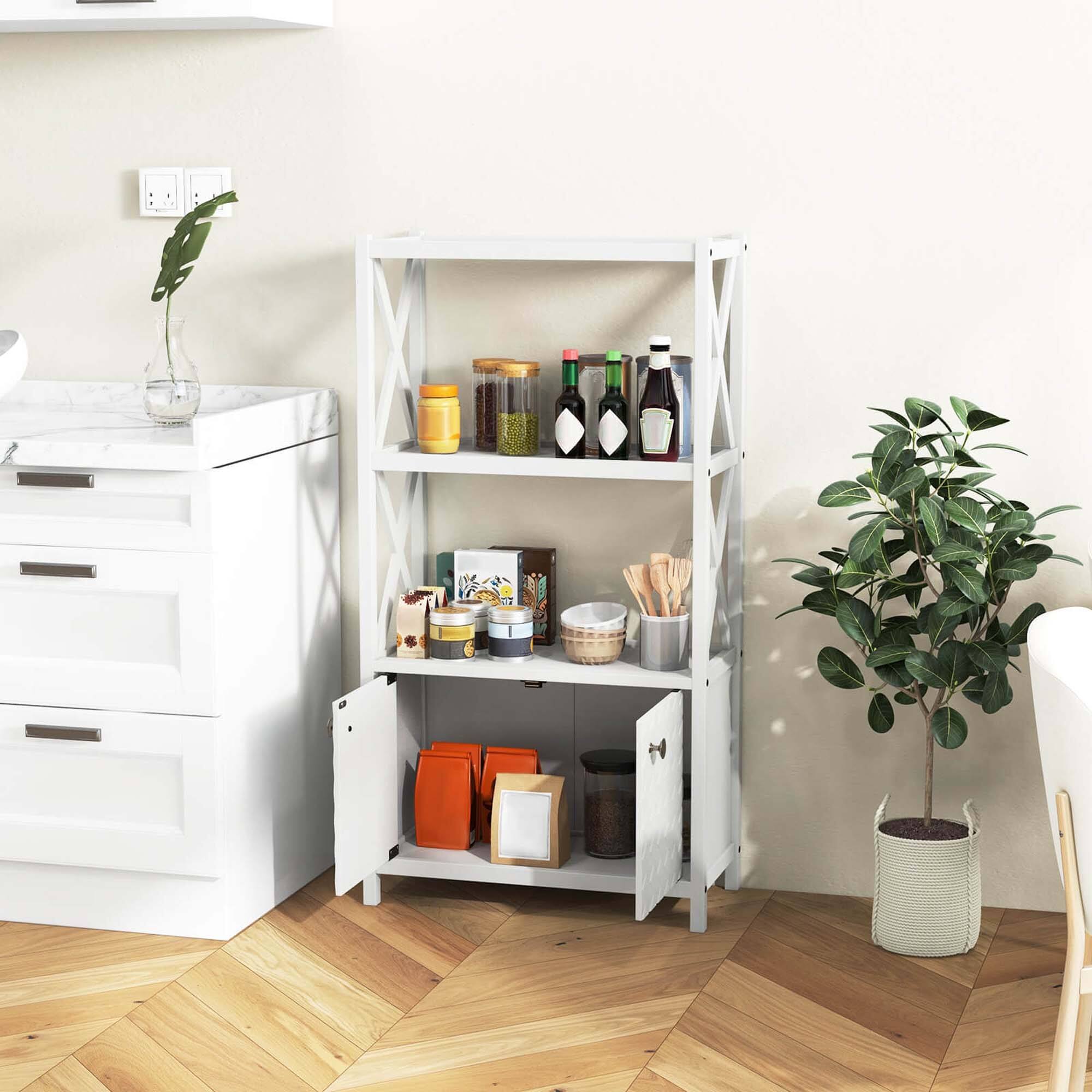 Alt View 3. Costway - Costway Bathroom Storage Cabinet with Open Shelves & Double Doors Modern Storage Organizer White - White.