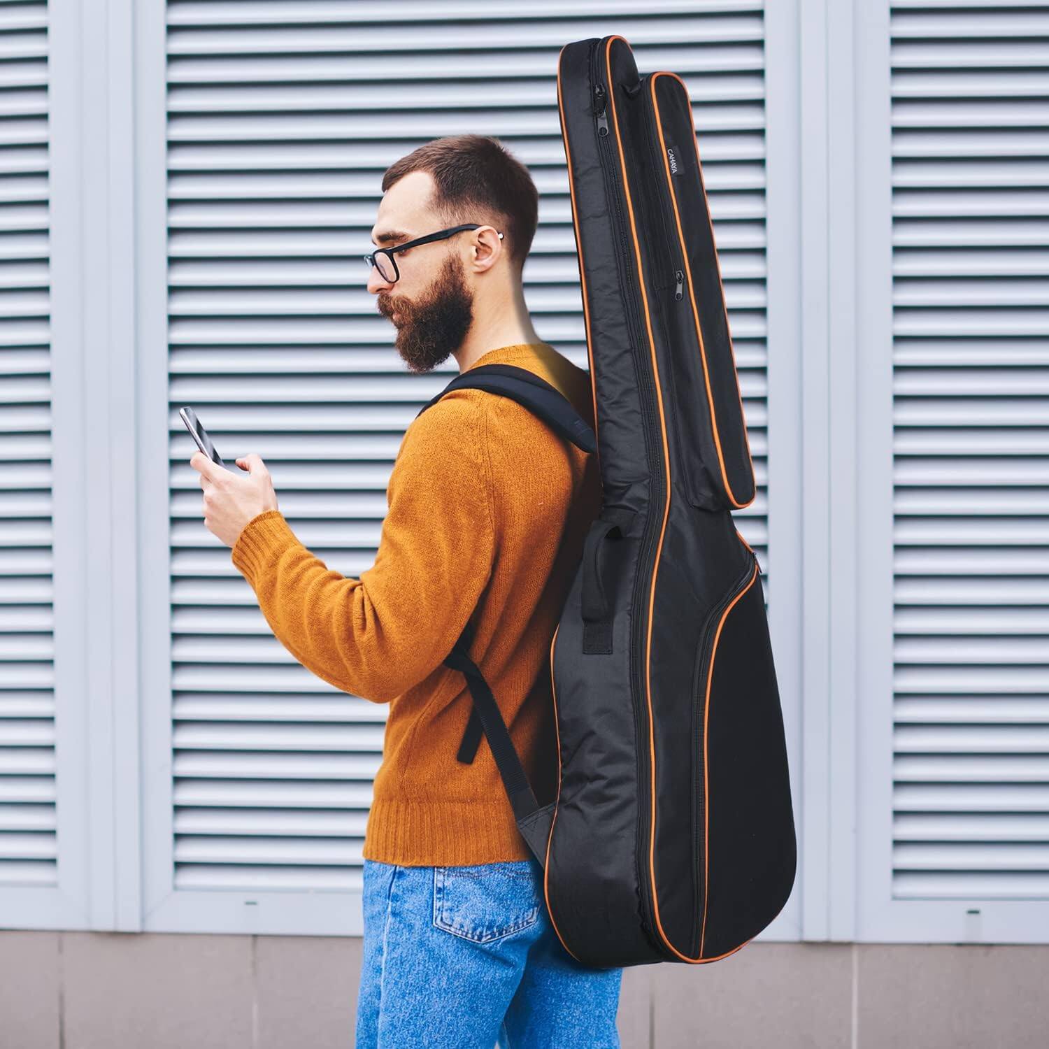 Alt View 3. CAHAYA - CAHAYA 44 Inch Guitar Bag for Dreadnought and Jumbo Orange Line Gig Bag 0.47in Thick Padding Water Resistent CY0285.