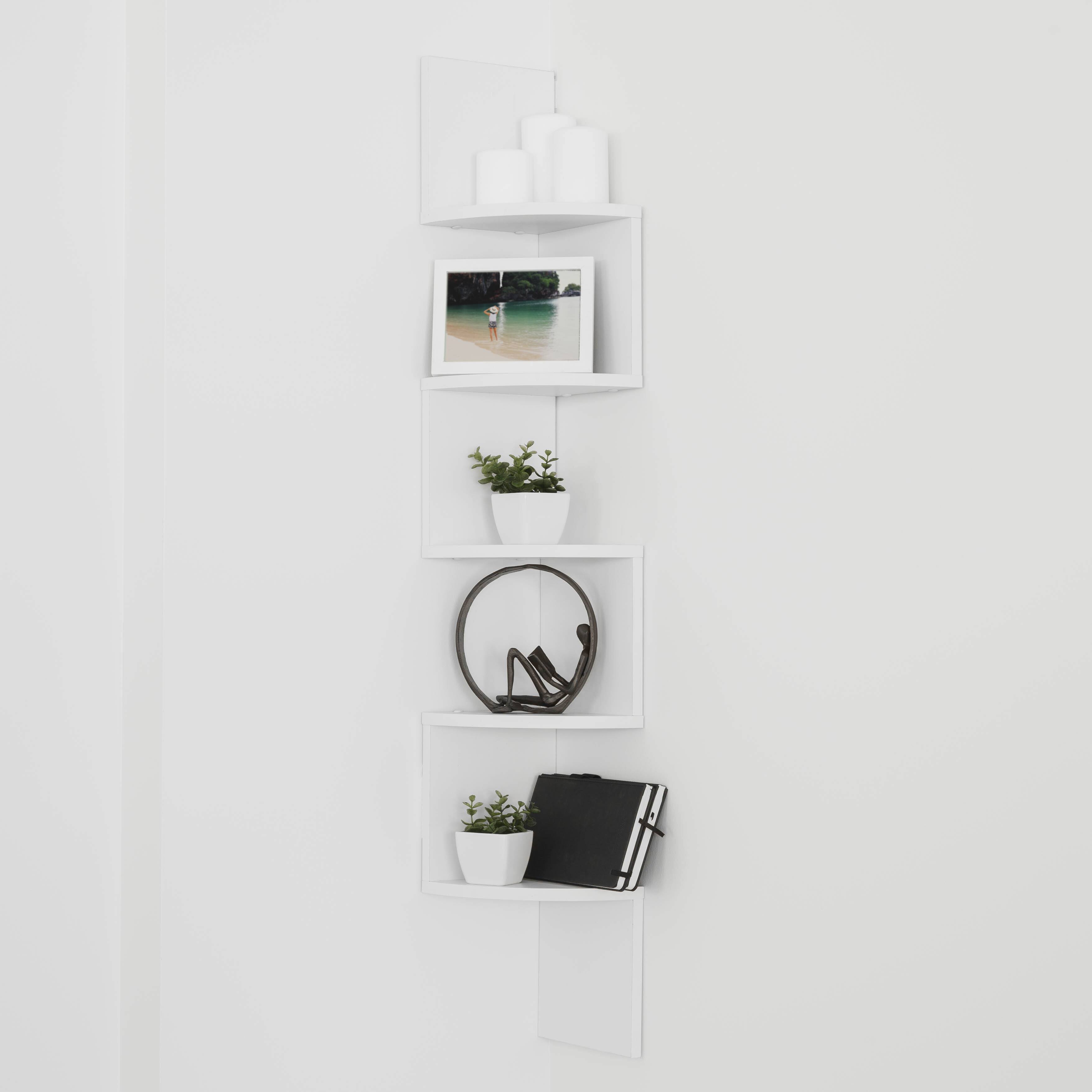 Back. Danya B - Five Tier Corner Wall Shelf - White - White.