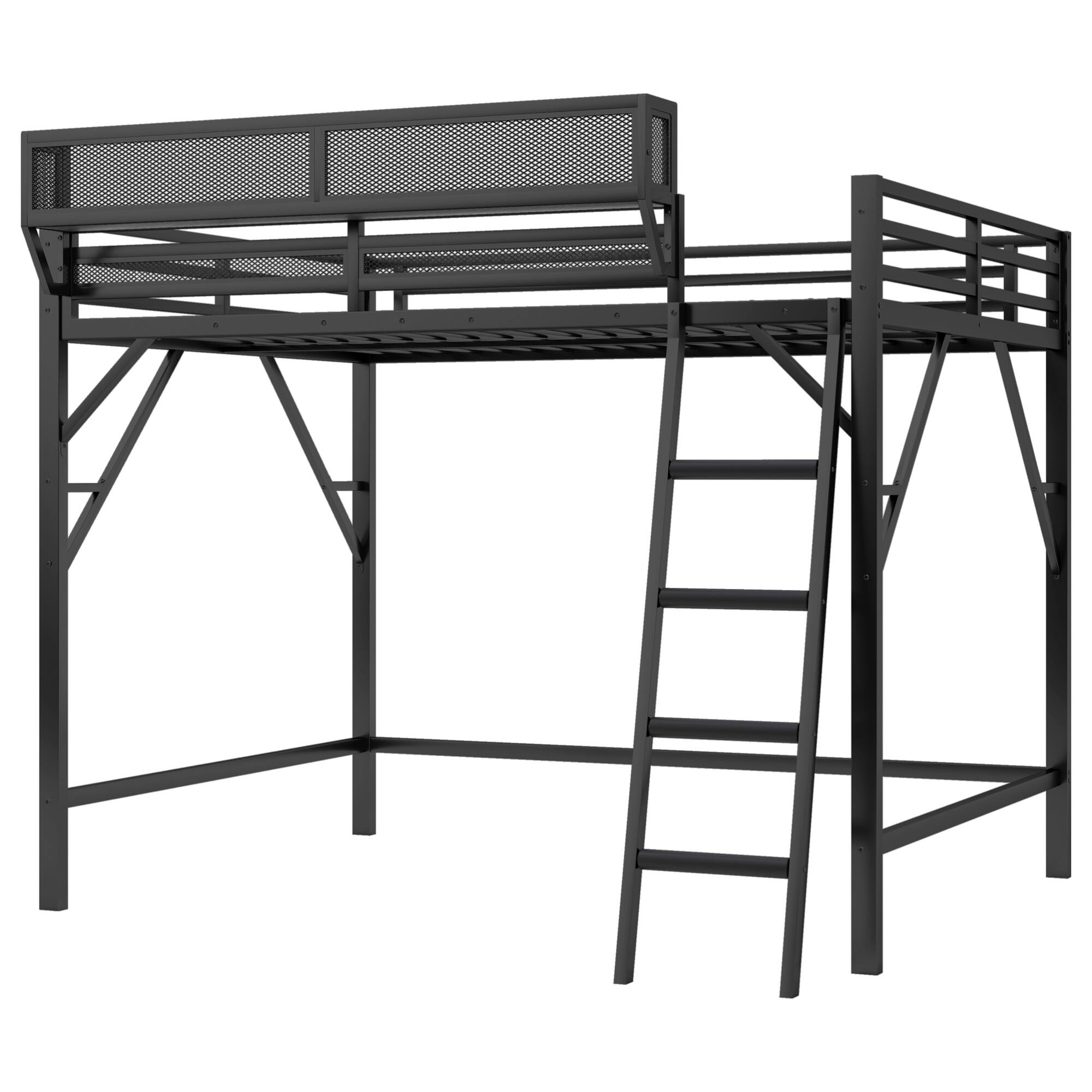 Alt View 9. GOODSILO - Queen Size Metal Loft Bed with Storage Shelves and Ladder for Kids and Teens - Black.