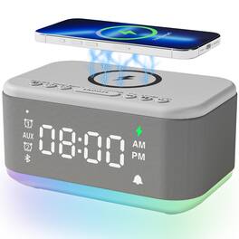 Dazzed Corner - Alarm Clock Speaker with Wireless Charger, Bluetooth Digital Alarm Clock - Gray