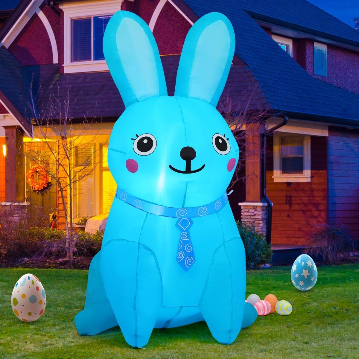 Angle. GOOSH Inflatables - GOOSH 5FT Easter Inflatables Bunny Blue Rabbit with LED Lights - Blue.
