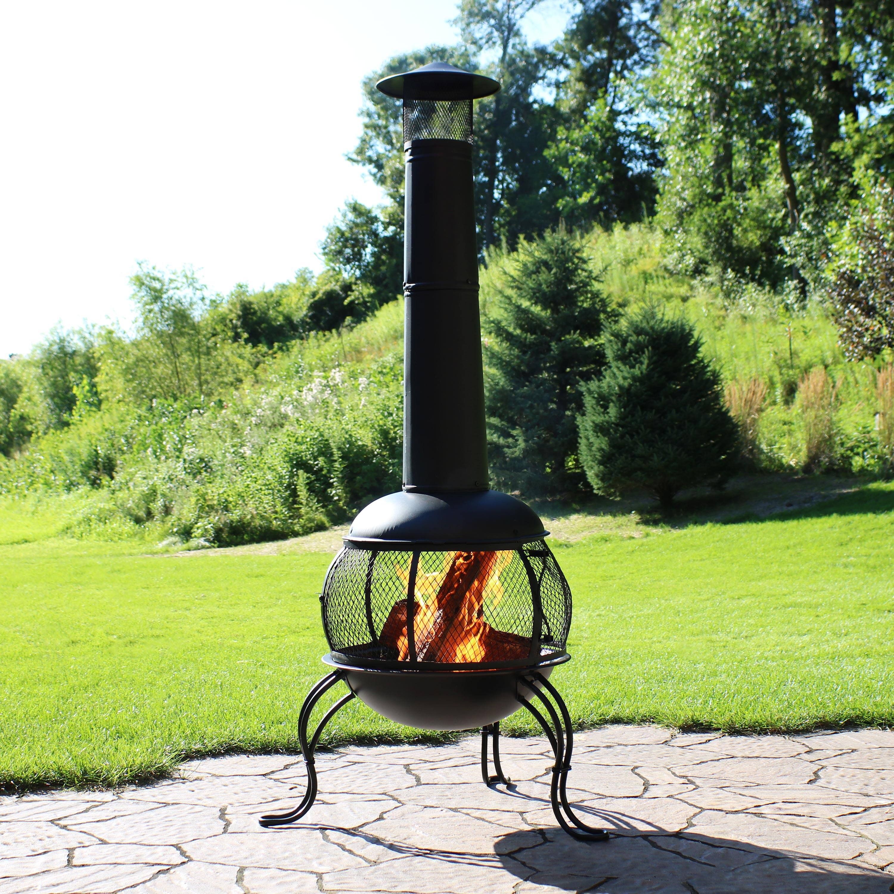 Alt View 1. Sunnydaze - Steel Wood Burning Chiminea with Rain Cap - 66 in - Black.
