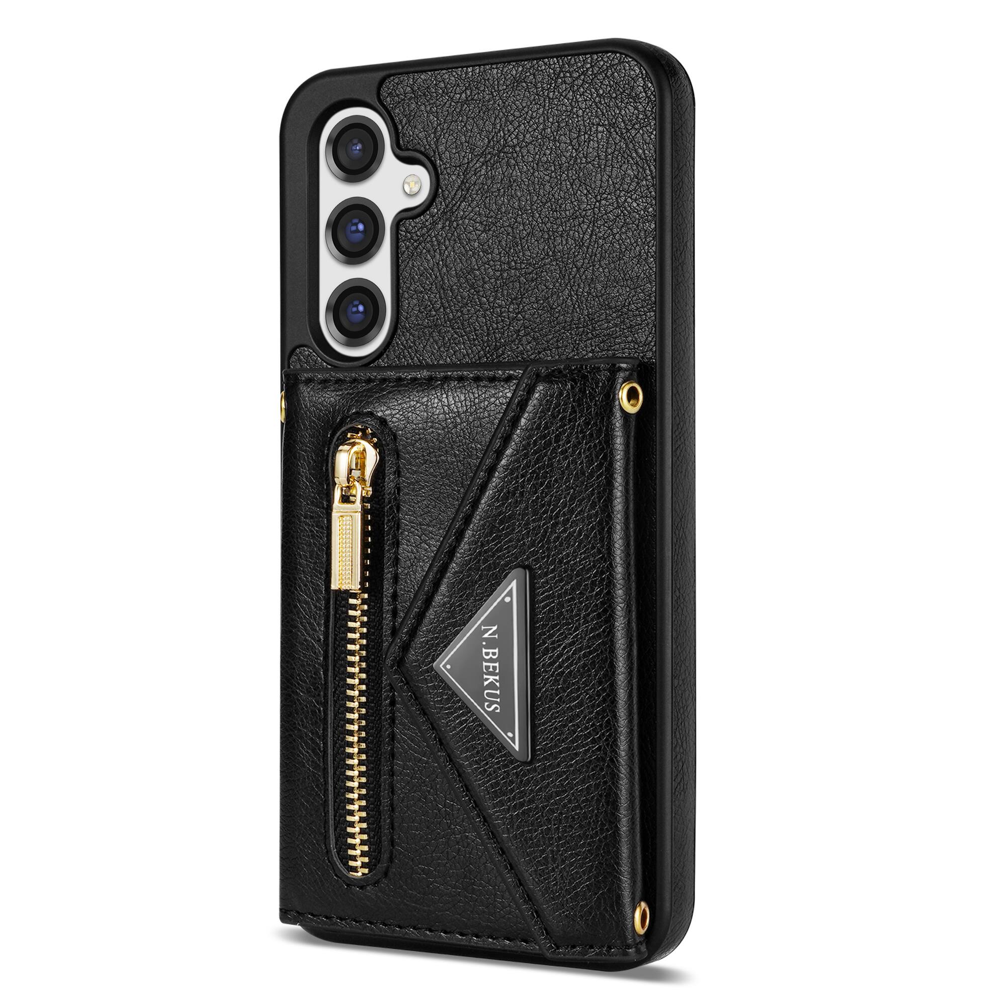 Left. Dteck - Crossbody Wallet Case for Samsung Galaxy S26, Shockproof PU Leather Stand Cover with Zipper Pocket and Card Slots - Black.