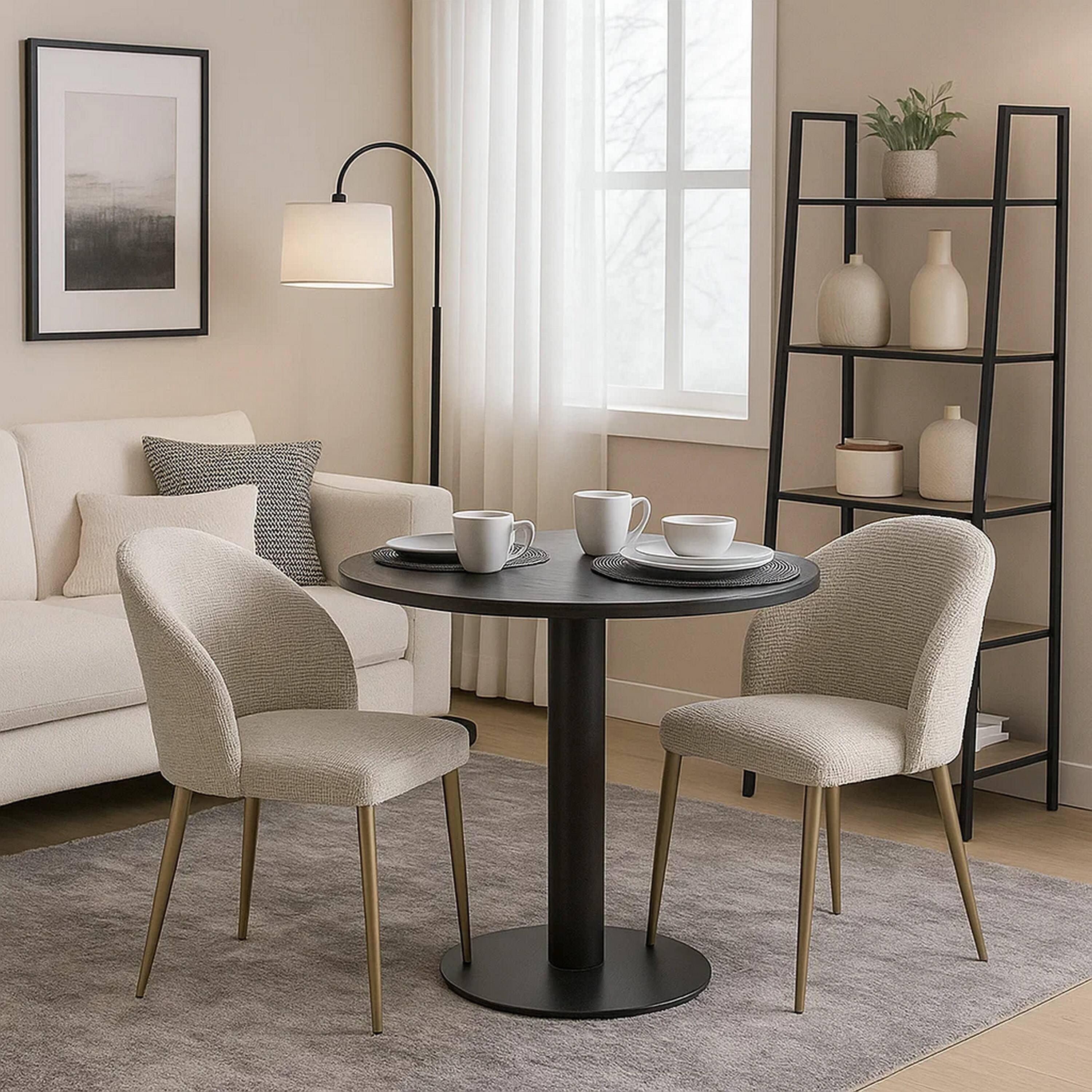 Alt View 5. Manhattan Lane - Geru Dining Side Chair Set of 2, Plush Padded Curved Back - Light Gray, Gold.